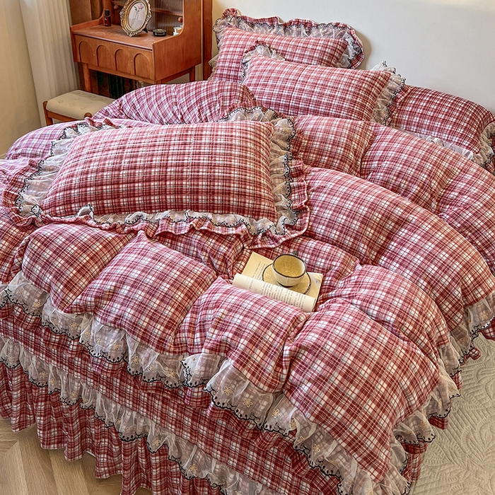 91家纺网 家纺一手货源 找家纺 网红馆（ck家纺） 2025新款高克重牛奶绒床盖四件套-米娅 米娅-红