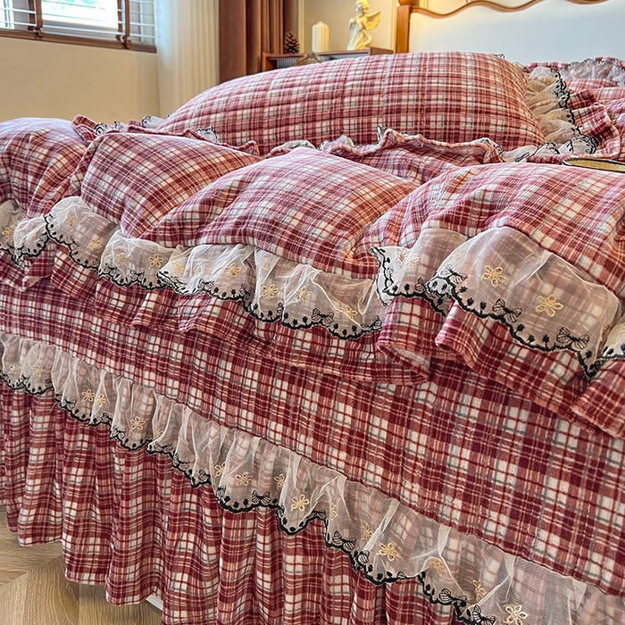 91家纺网 家纺一手货源 找家纺 网红馆（ck家纺） 2025新款高克重牛奶绒床盖四件套-米娅 米娅-红