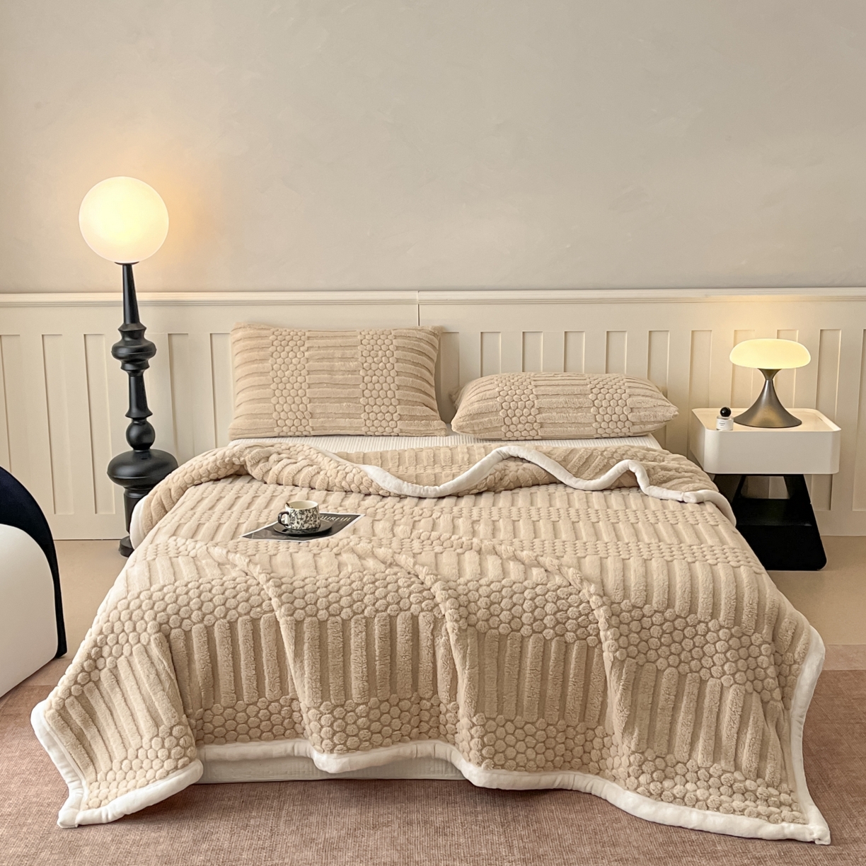 91家纺网 家纺一手货源 找家纺 欧邦 2025新款A类提花云锦绒双面绒单层毯-风铃系列 风铃-驼