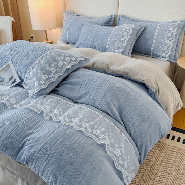 91家纺网 家纺一手货源 找家纺 （总）诺梵家纺 2025新款韩版蕾丝雕花款四件套-米兰达