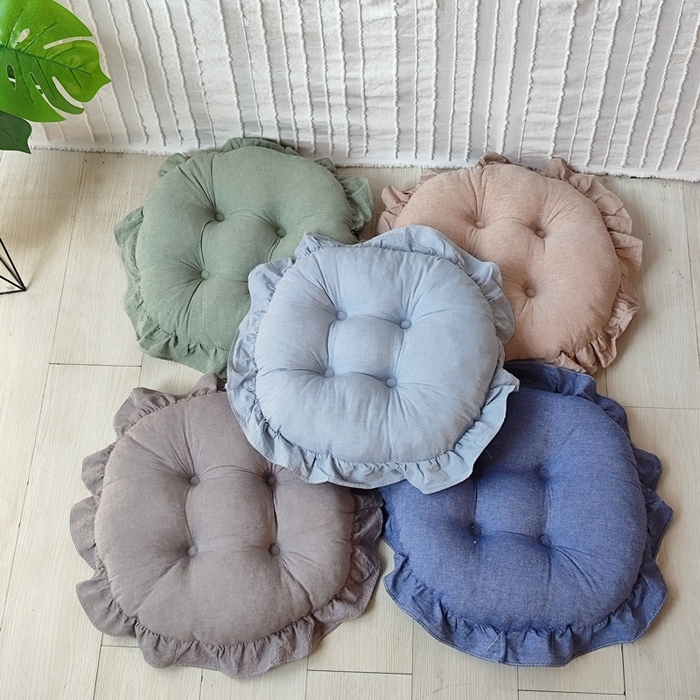 91家纺网 家纺一手货源 找家纺 （总）李帅家居 2025新款水洗棉花边坐垫圆形蒲团坐垫黄麻茶道地上客厅阳台飘窗榻榻米加厚拜佛打坐禅修垫