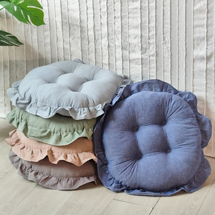 91家纺网 家纺一手货源 找家纺 （总）李帅家居 2025新款水洗棉花边坐垫圆形蒲团坐垫黄麻茶道地上客厅阳台飘窗榻榻米加厚拜佛打坐禅修垫