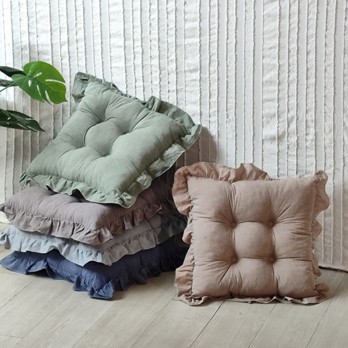 91家纺网 家纺一手货源 找家纺 （总）李帅家居 2025新款水洗棉花边坐垫圆形蒲团坐垫黄麻茶道地上客厅阳台飘窗榻榻米加厚拜佛打坐禅修垫