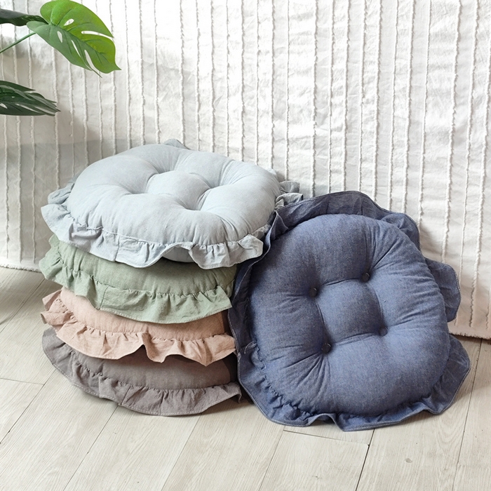 91家纺网 家纺一手货源 找家纺 （总）李帅家居 2025新款水洗棉花边坐垫圆形蒲团坐垫黄麻茶道地上客厅阳台飘窗榻榻米加厚拜佛打坐禅修垫