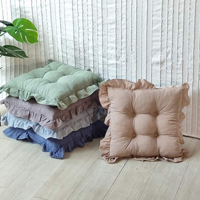 91家纺网 家纺一手货源 找家纺 （总）李帅家居 2025新款水洗棉花边坐垫圆形蒲团坐垫黄麻茶道地上客厅阳台飘窗榻榻米加厚拜佛打坐禅修垫