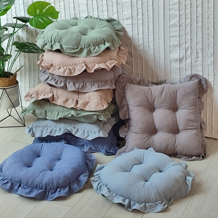 91家纺网 家纺一手货源 找家纺 （总）李帅家居 2025新款水洗棉花边坐垫圆形蒲团坐垫黄麻茶道地上客厅阳台飘窗榻榻米加厚拜佛打坐禅修垫