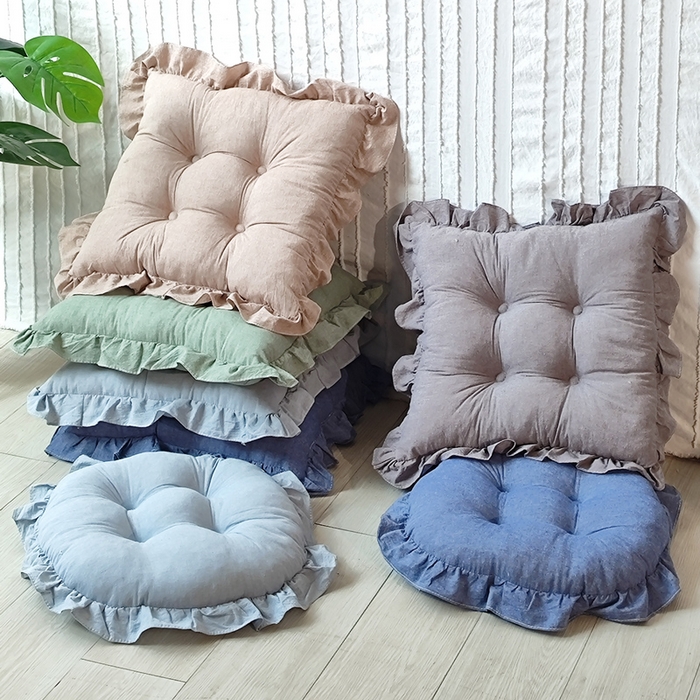 （总）李帅家居 2025新款水洗棉花边坐垫圆形蒲团坐垫黄麻茶道地上客厅阳台飘窗榻榻米加厚拜佛打坐禅修垫