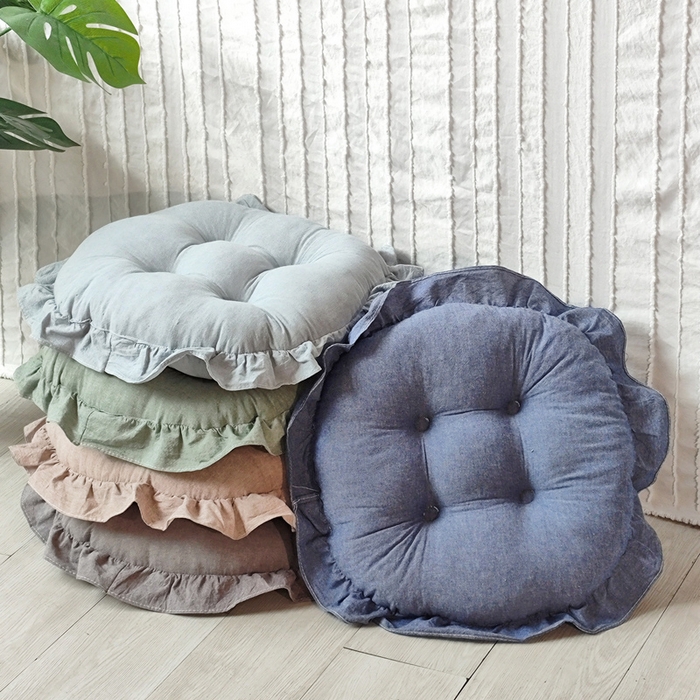 91家纺网 家纺一手货源 找家纺 （总）李帅家居 2025新款水洗棉花边坐垫圆形蒲团坐垫黄麻茶道地上客厅阳台飘窗榻榻米加厚拜佛打坐禅修垫