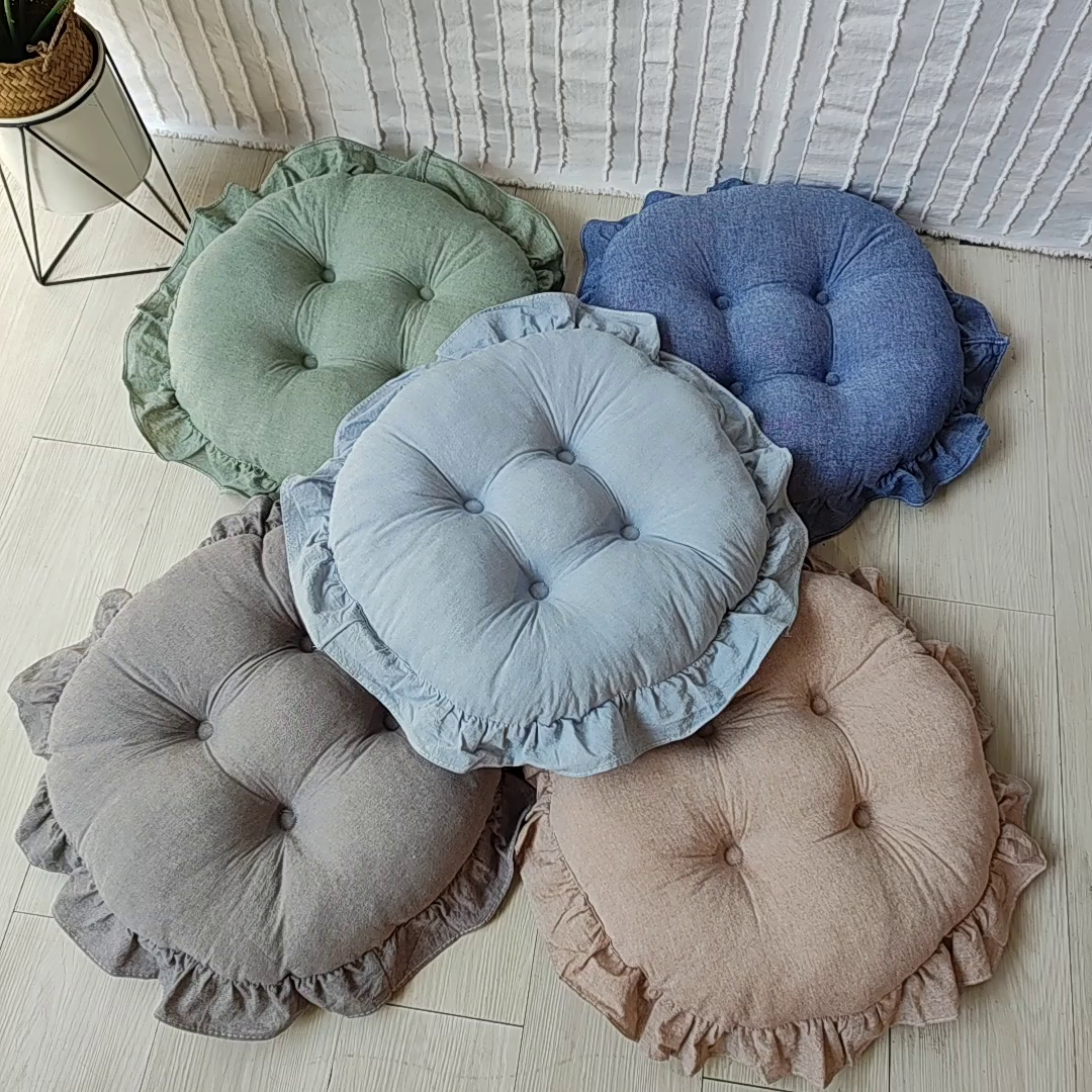 91家纺网 家纺一手货源 找家纺 （总）李帅家居 2025新款水洗棉花边坐垫圆形蒲团坐垫黄麻茶道地上客厅阳台飘窗榻榻米加厚拜佛打坐禅修垫