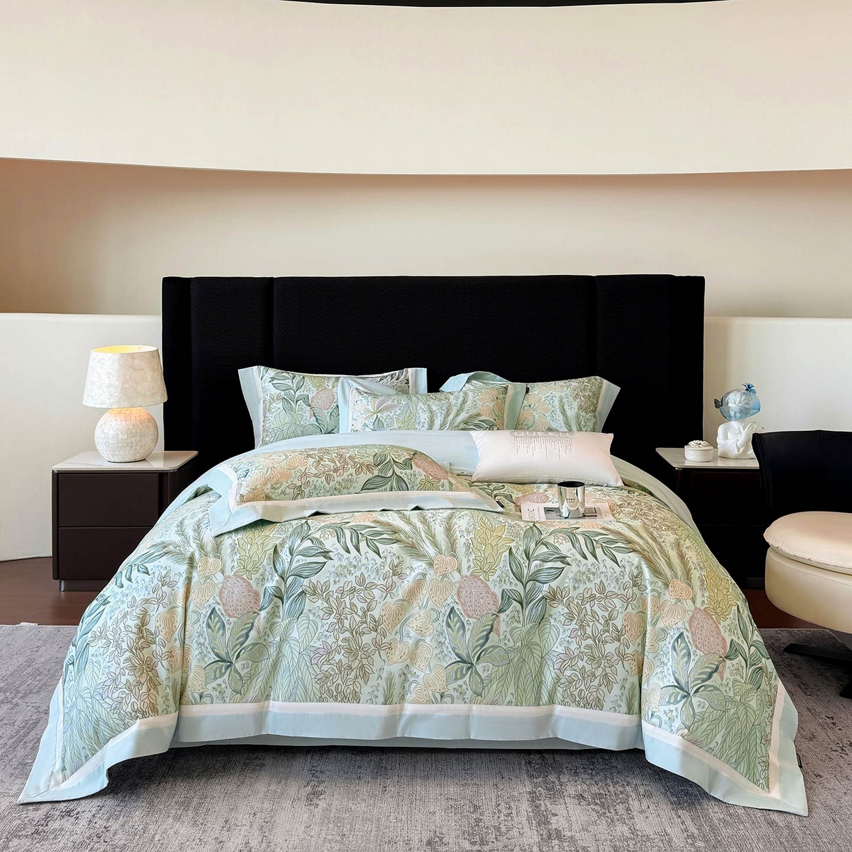 91家纺网 家纺一手货源 找家纺 2025直播爆款A类加厚保暖全棉磨毛四件套纯棉数码印花被套高端床单床笠款裸睡床上用品 芙瑶-香颂绿