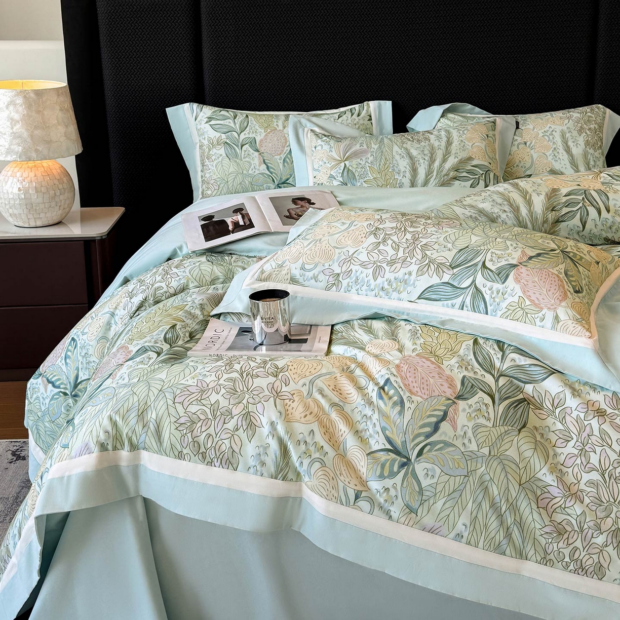 91家纺网 家纺一手货源 找家纺 2025直播爆款A类加厚保暖全棉磨毛四件套纯棉数码印花被套高端床单床笠款裸睡床上用品 芙瑶-香颂绿