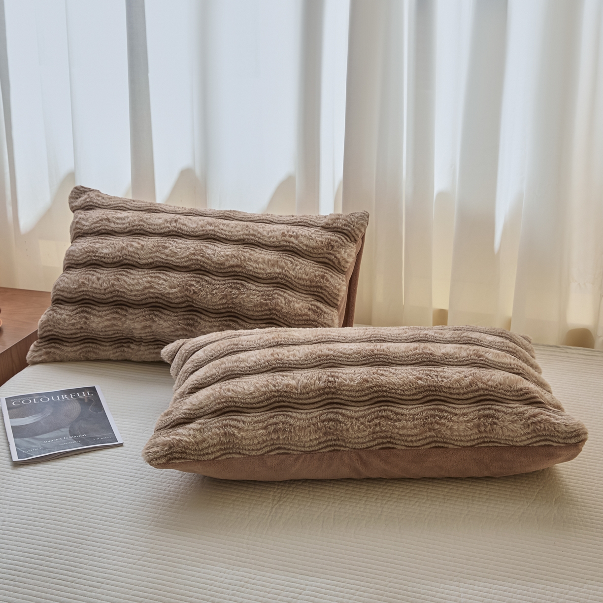 91家纺网 家纺一手货源 找家纺 欧邦 2025新款轻奢波纹加厚皮草兔毛绒双层毯 波纹-卡其