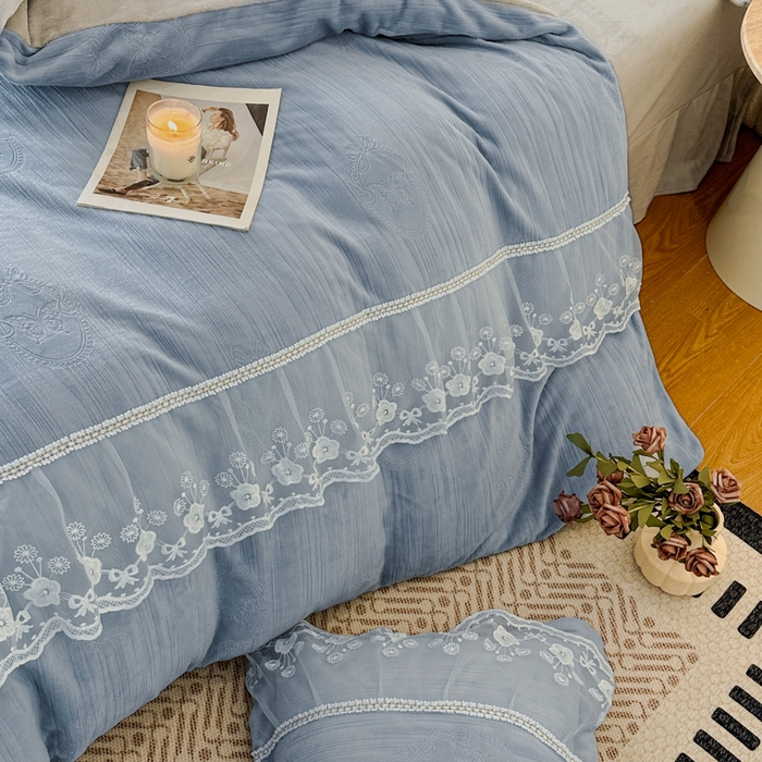 91家纺网 家纺一手货源 找家纺 诺梵家纺 2025新款韩版蕾丝雕花款四件套-米兰达 米兰达-灰