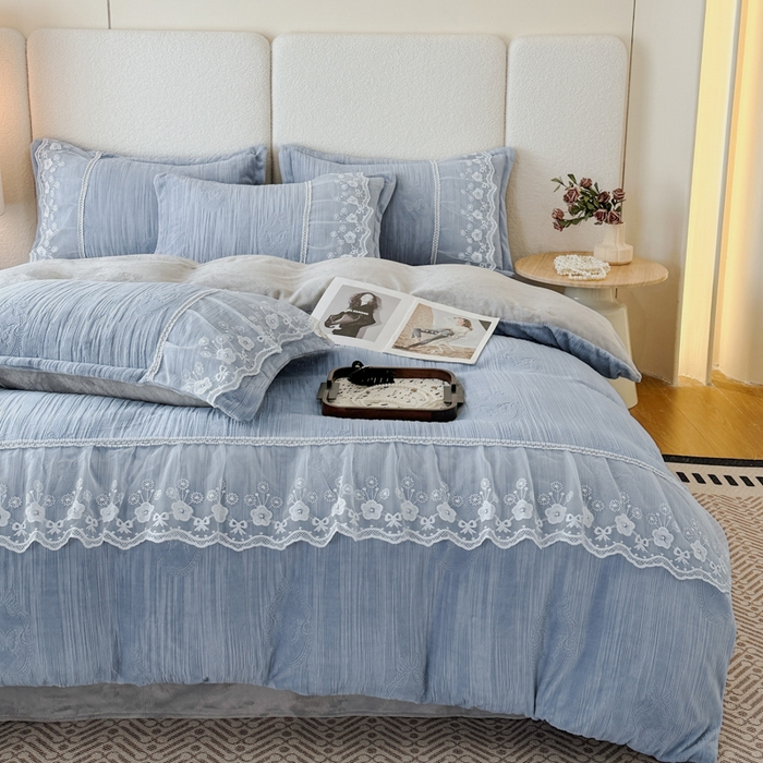 91家纺网 家纺一手货源 找家纺 诺梵家纺 2025新款韩版蕾丝雕花款四件套-米兰达 米兰达-灰