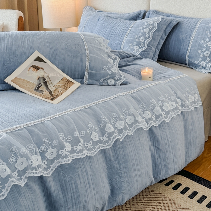 91家纺网 家纺一手货源 找家纺 诺梵家纺 2025新款韩版蕾丝雕花款四件套-米兰达 米兰达-灰