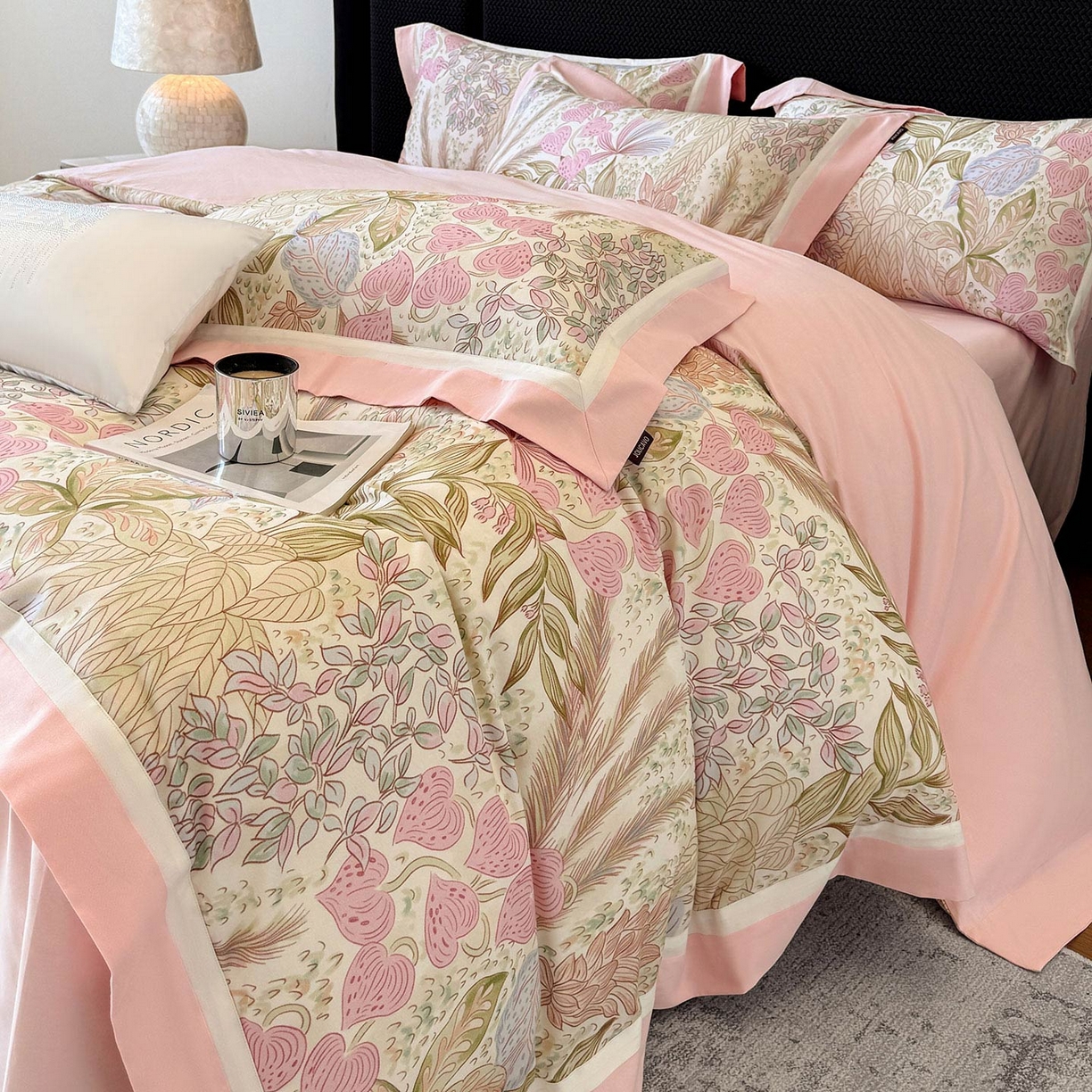 91家纺网 家纺一手货源 找家纺  2025直播爆款A类加厚保暖全棉磨毛四件套纯棉数码印花被套高端床单床笠款裸睡床上用品 芙瑶-香颂粉