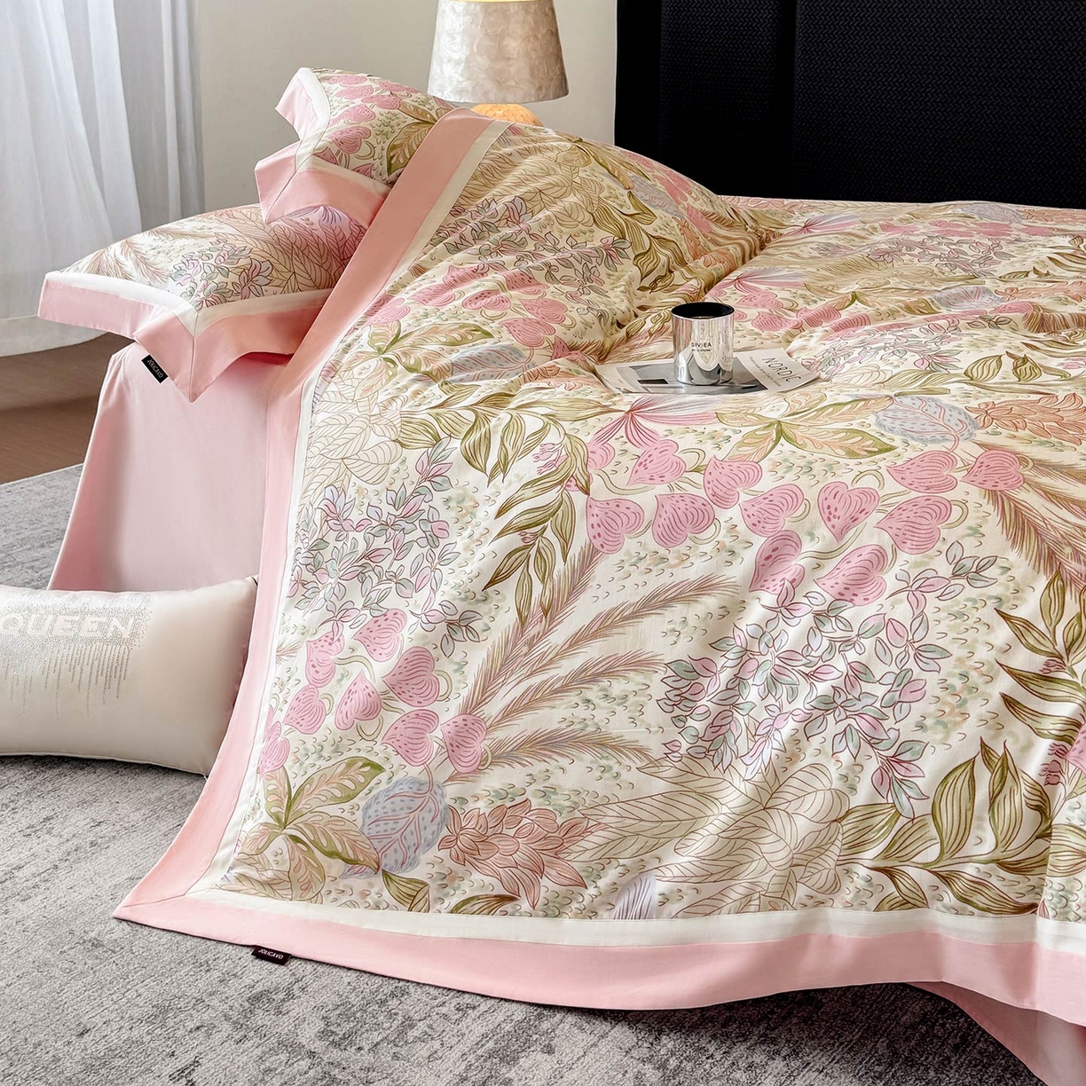 91家纺网 家纺一手货源 找家纺  2025直播爆款A类加厚保暖全棉磨毛四件套纯棉数码印花被套高端床单床笠款裸睡床上用品 芙瑶-香颂粉