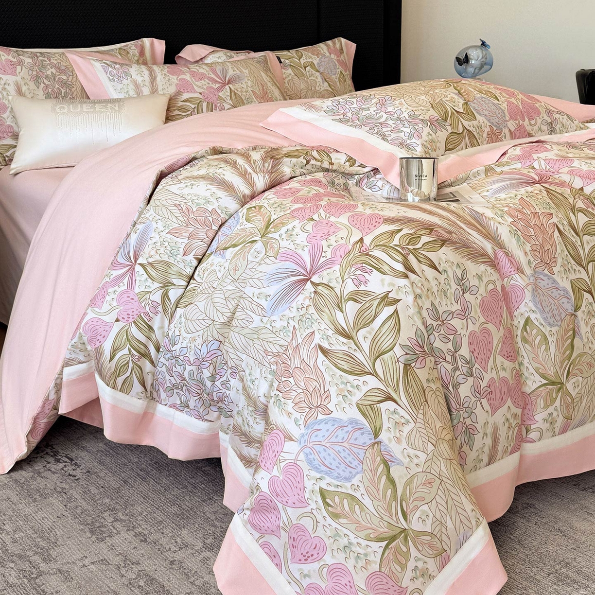 91家纺网 家纺一手货源 找家纺  2025直播爆款A类加厚保暖全棉磨毛四件套纯棉数码印花被套高端床单床笠款裸睡床上用品 芙瑶-香颂粉