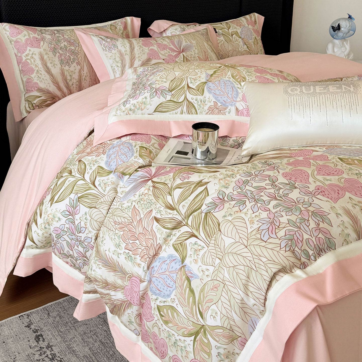 91家纺网 家纺一手货源 找家纺  2025直播爆款A类加厚保暖全棉磨毛四件套纯棉数码印花被套高端床单床笠款裸睡床上用品 芙瑶-香颂粉