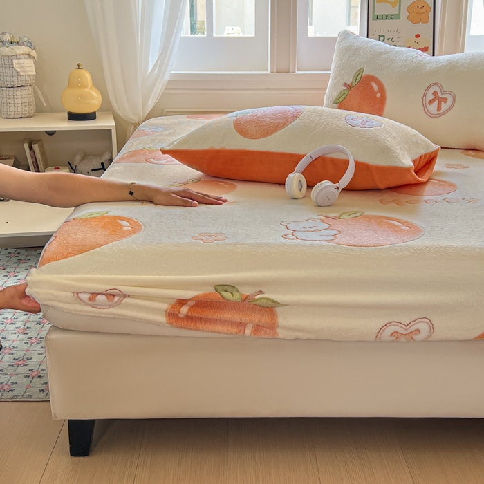 娜朵家纺 2025新款180克雪花绒印花床笠 甜橙