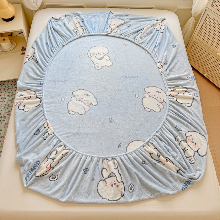 91家纺网 家纺一手货源 找家纺 娜朵家纺 2025新款180克雪花绒印花床笠 机灵狗