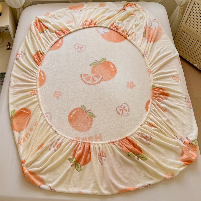 91家纺网 家纺一手货源 找家纺 娜朵家纺 2025新款180克雪花绒印花床笠 甜橙