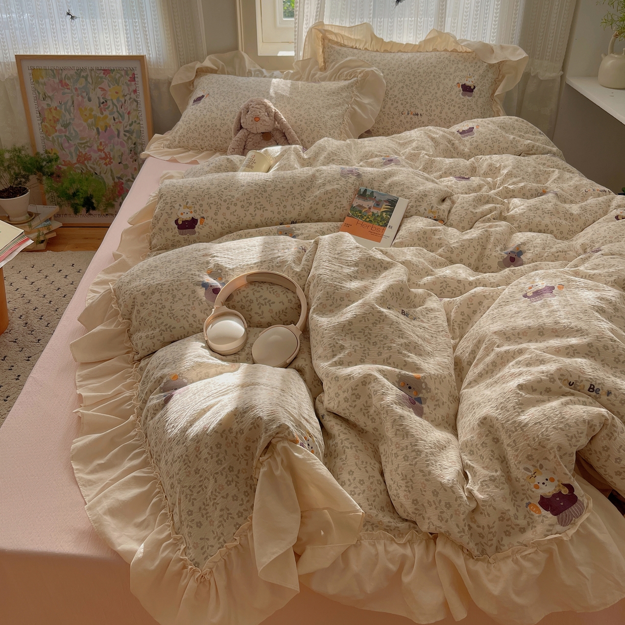 初念 2025新款法式花边款小碎花云感双层纱系列四件套-曼塔（小红书推荐）提供买家秀 曼塔-复古浪漫