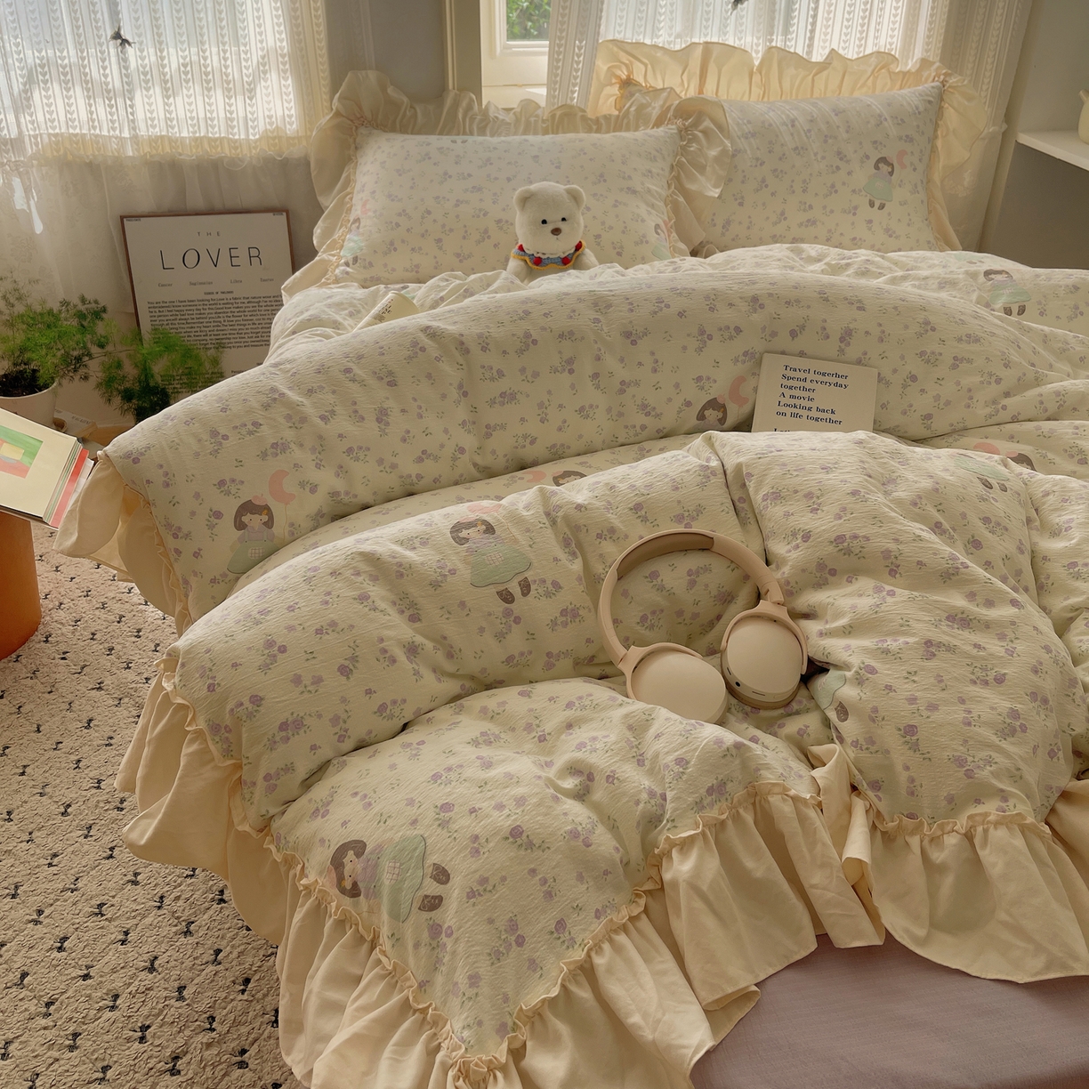 初念 2025新款法式花边款小碎花云感双层纱系列四件套-曼塔（小红书推荐）提供买家秀 曼塔-思念女孩