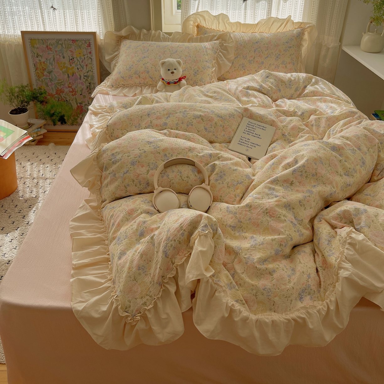 初念 2025新款法式花边款小碎花云感双层纱系列四件套-曼塔（小红书推荐）提供买家秀 曼塔-虞美人的诗