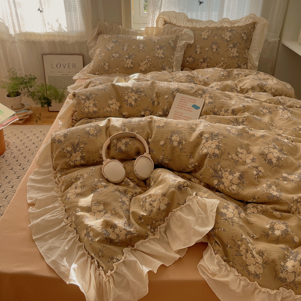 初念 2025新款法式花边款小碎花云感双层纱系列四件套-曼塔（小红书推荐）提供买家秀 曼塔-雨眠岛屿