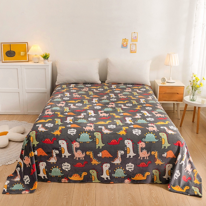 91家纺网 家纺一手货源 找家纺 金盛纺 2025新款高克重牛奶绒印花系列单床单(可定制) 恐龙王国