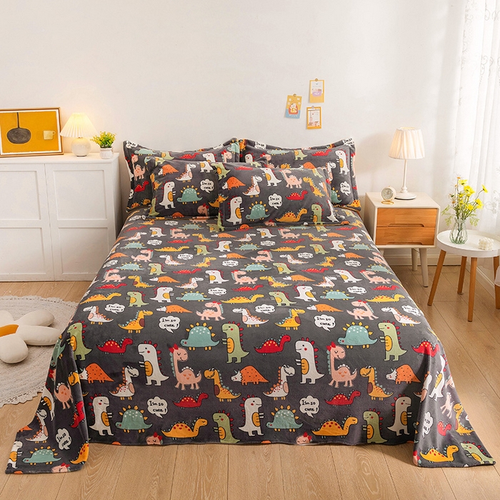 金盛纺 2025新款高克重牛奶绒印花系列单床单(可定制) 恐龙王国