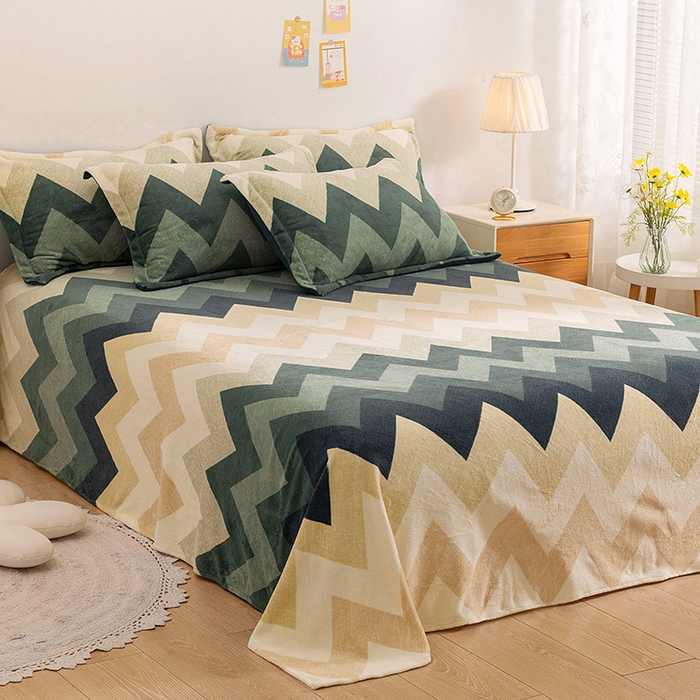 91家纺网 家纺一手货源 找家纺 金盛纺 2025新款高克重牛奶绒印花系列单床单(可定制) 梦境（绿）