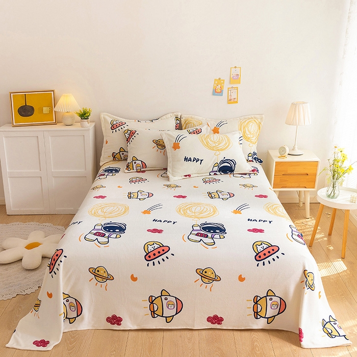 91家纺网 家纺一手货源 找家纺 金盛纺 2025新款高克重牛奶绒印花系列单床单(可定制) 宇航员