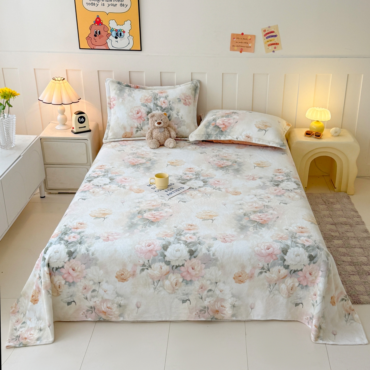 91家纺网 家纺一手货源 找家纺 （总）金盛纺 2025新款高克重牛奶绒印花系列单床单(可定制)