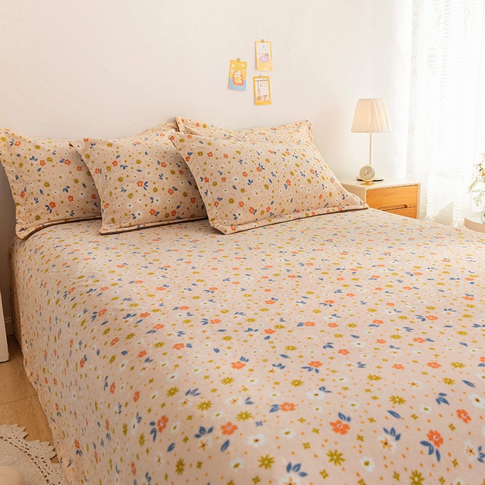 91家纺网 家纺一手货源 找家纺 金盛纺 2025新款高克重牛奶绒印花系列单床单(可定制) 亦欢（粉）