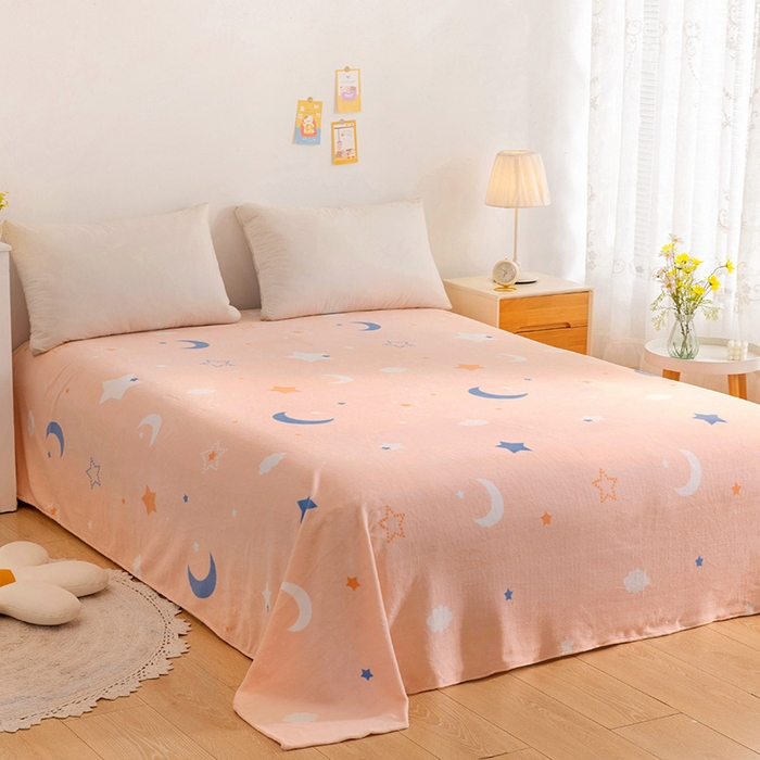 91家纺网 家纺一手货源 找家纺 金盛纺 2025新款高克重牛奶绒印花系列单床单(可定制) 梦幻星空（粉）