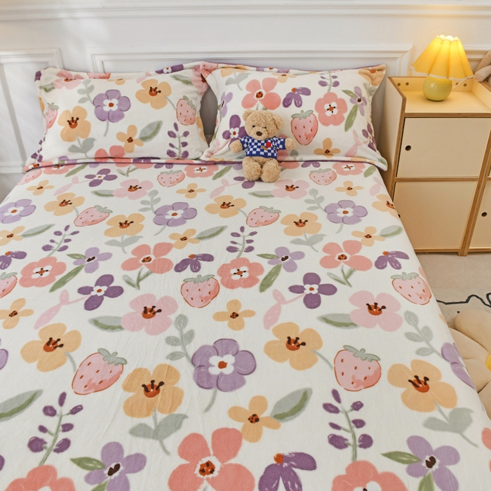 91家纺网 家纺一手货源 找家纺 金盛纺 2025新款高克重牛奶绒印花系列单床单(可定制) 花香伊人