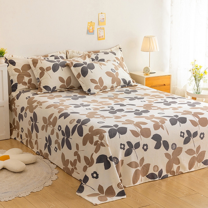 91家纺网 家纺一手货源 找家纺 金盛纺 2025新款高克重牛奶绒印花系列单床单(可定制) 落叶