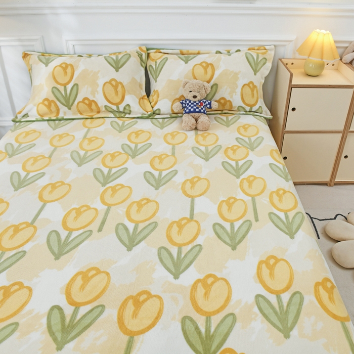 91家纺网 家纺一手货源 找家纺 金盛纺 2025新款高克重牛奶绒印花系列单床单(可定制) 郁金香