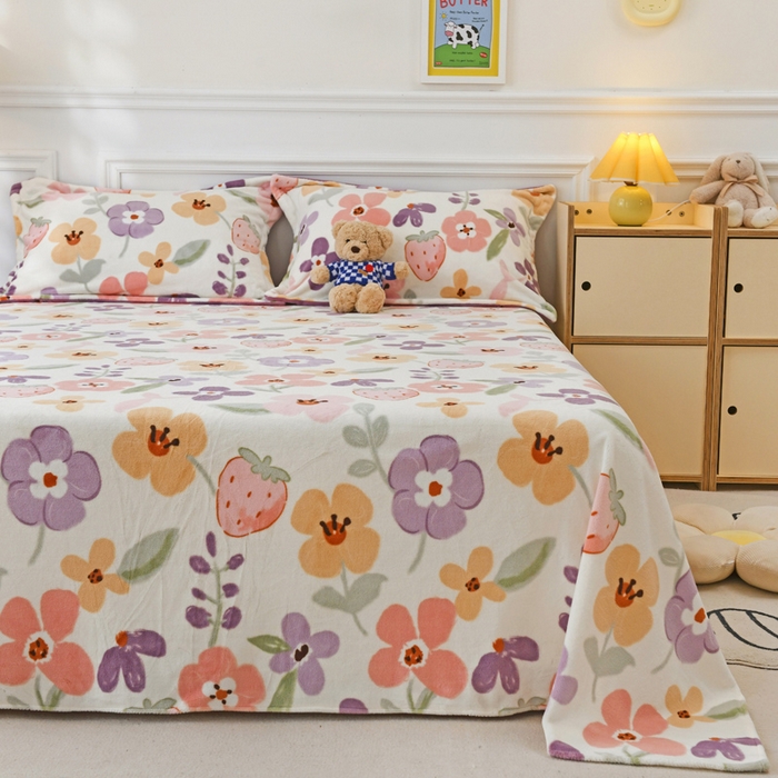 91家纺网 家纺一手货源 找家纺 金盛纺 2025新款高克重牛奶绒印花系列单床单(可定制) 花香伊人