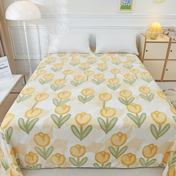 91家纺网 家纺一手货源 找家纺 金盛纺 2025新款高克重牛奶绒印花系列单床单(可定制) 郁金香