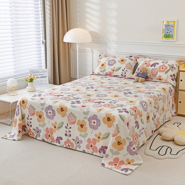 91家纺网 家纺一手货源 找家纺 金盛纺 2025新款高克重牛奶绒印花系列单床单(可定制) 花香伊人