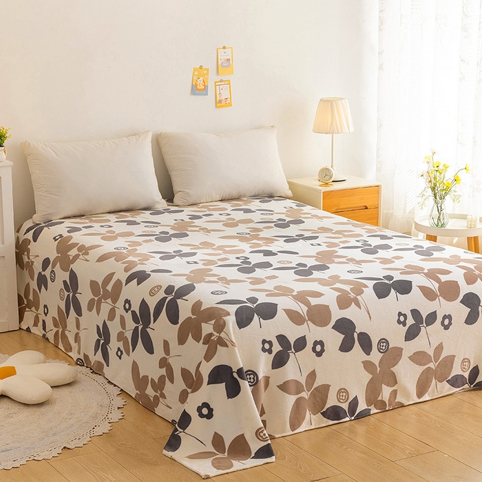 91家纺网 家纺一手货源 找家纺 金盛纺 2025新款高克重牛奶绒印花系列单床单(可定制) 落叶