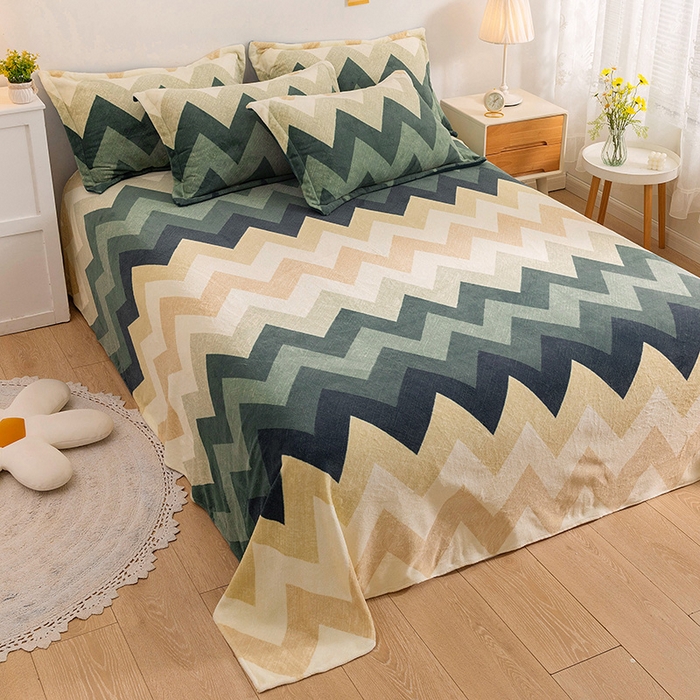 91家纺网 家纺一手货源 找家纺 金盛纺 2025新款高克重牛奶绒印花系列单床单(可定制) 梦境（绿）