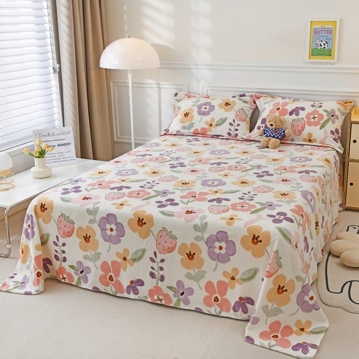 91家纺网 家纺一手货源 找家纺 金盛纺 2025新款高克重牛奶绒印花系列单床单(可定制) 花香伊人