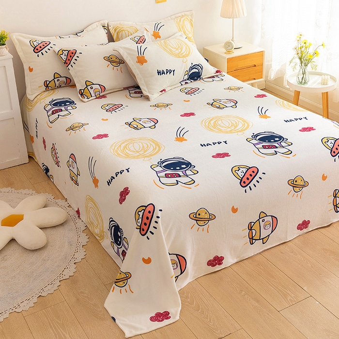 91家纺网 家纺一手货源 找家纺 金盛纺 2025新款高克重牛奶绒印花系列单床单(可定制) 宇航员