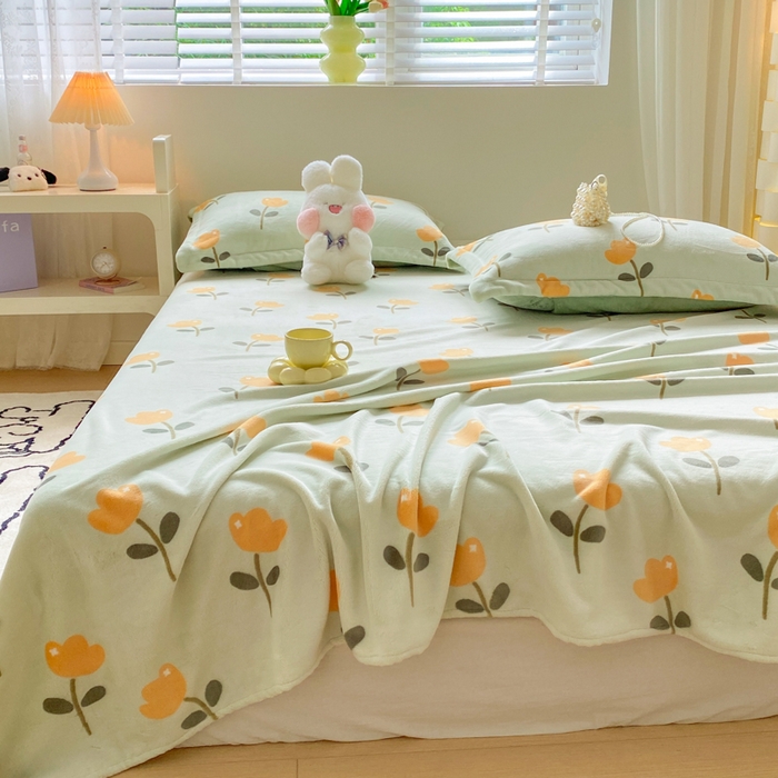 91家纺网 家纺一手货源 找家纺 金盛纺 2025新款高克重牛奶绒印花系列单床单(可定制) 花仙子