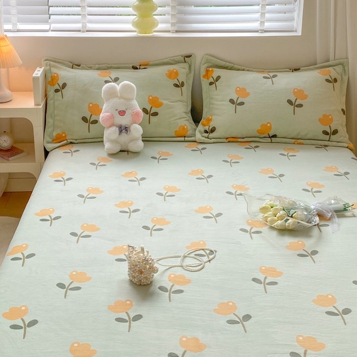 91家纺网 家纺一手货源 找家纺 金盛纺 2025新款高克重牛奶绒印花系列单床单(可定制) 花仙子