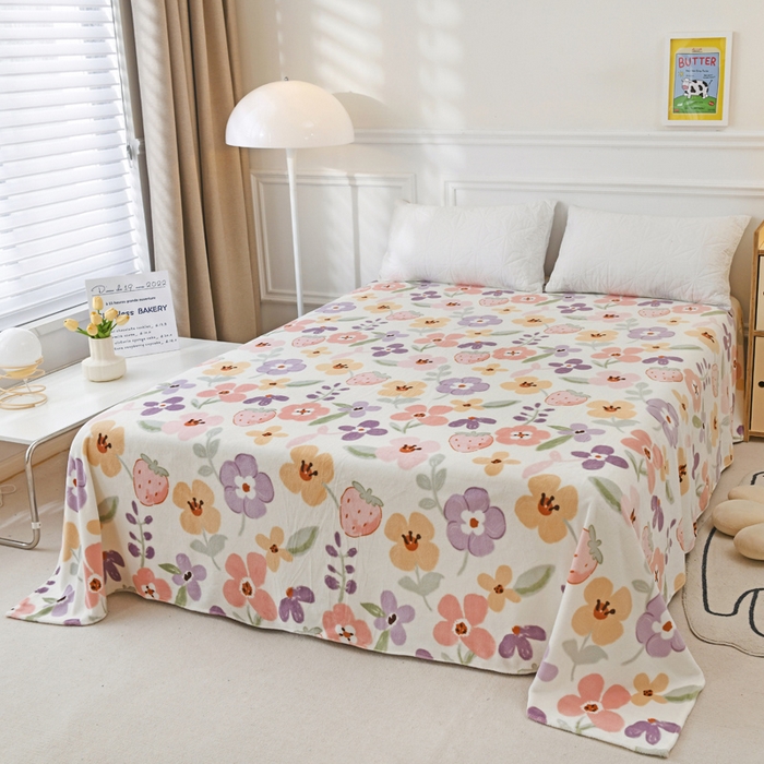 91家纺网 家纺一手货源 找家纺 金盛纺 2025新款高克重牛奶绒印花系列单床单(可定制) 花香伊人